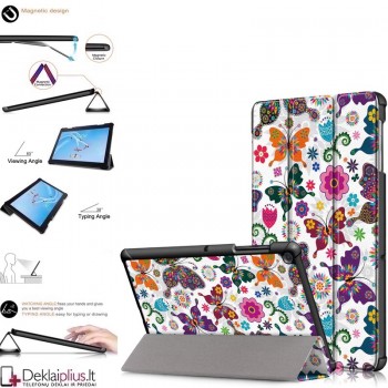 Dirbtinės odos atverčiamas dėklas planšetei - drugeliai (Samsung Galaxy Tab A 10.1 2019 (T515)